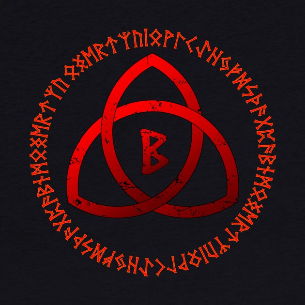 Flamed Nordic rune circle and Berkana rune by opooqodesign